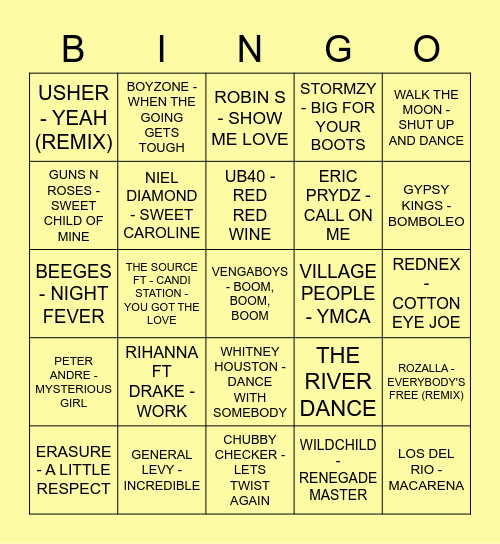 Beatz N Bingo - Main (YELLOW) Bingo Card