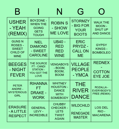 Beatz N Bingo - Main (GREEN) Bingo Card