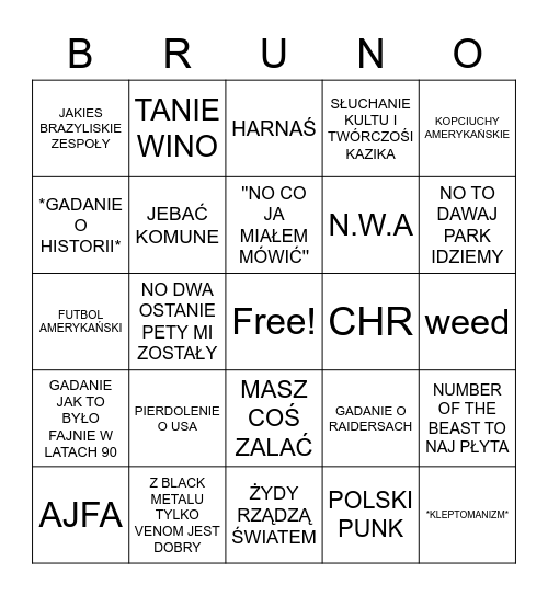 BRUNO BINGO Card