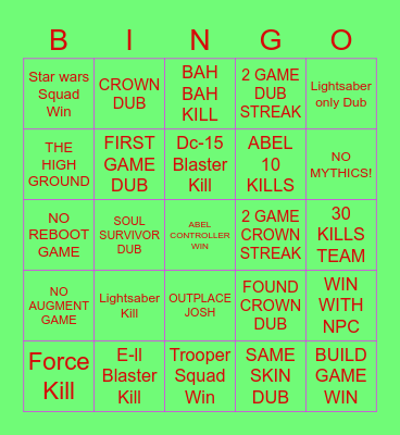 FORT WARS Bingo Card