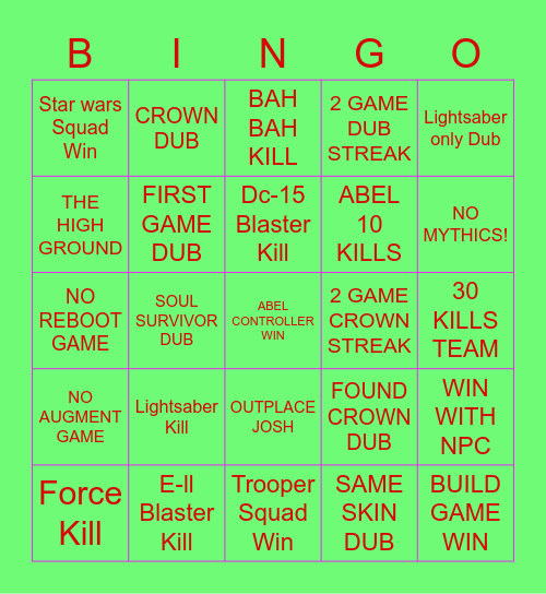 FORT WARS Bingo Card