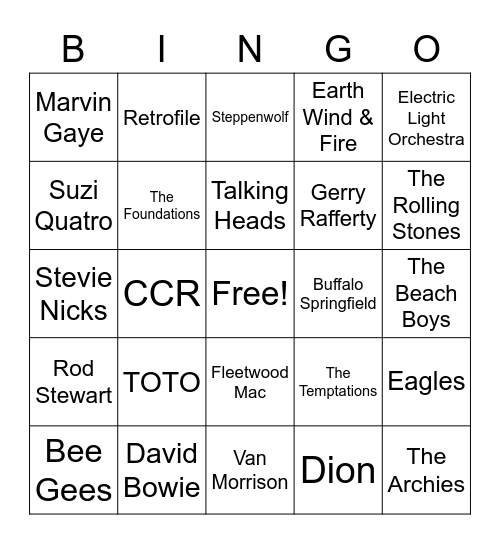 All Out 60s/70s Bingo Card