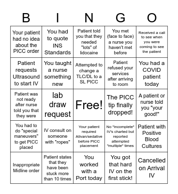 VAS Nurses Week Bingo Card
