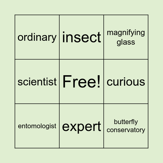 Bug Girl Bingo Card