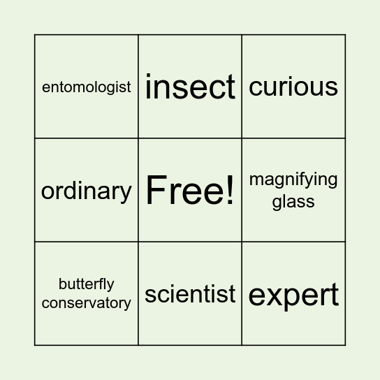 The Bug Girl Bingo Card