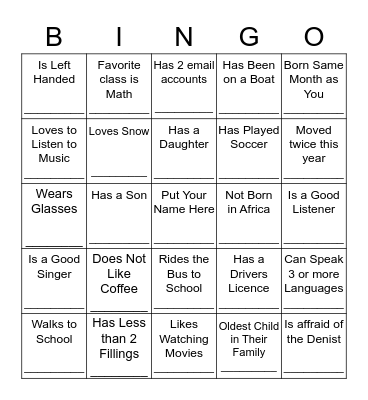 Getting to Know You Bingo Card