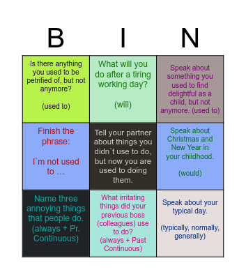 Present and Past habits Bingo Card