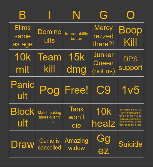 Ultimate Comp bingo Card