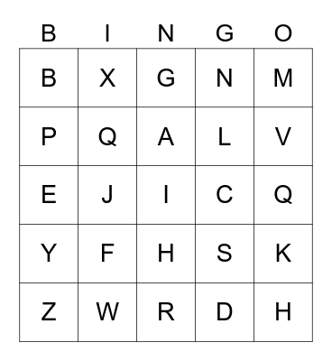 Uppercase Letters Bingo Card