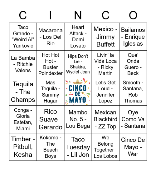 Latino Vibes Bingo Card