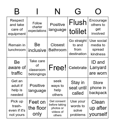 Lee Middle Go for the GOLD BINGO Card