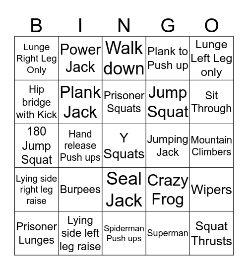 Lightmoor Boot Camp Bingo Card