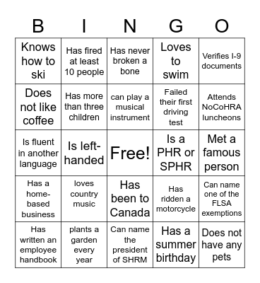 HR Rockstar Bingo Card