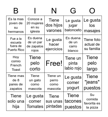 Dia de las Madres Bingo Card