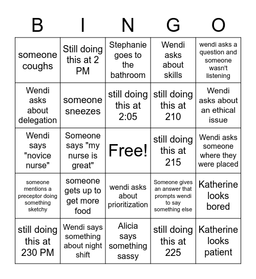 Untitled Bingo Card