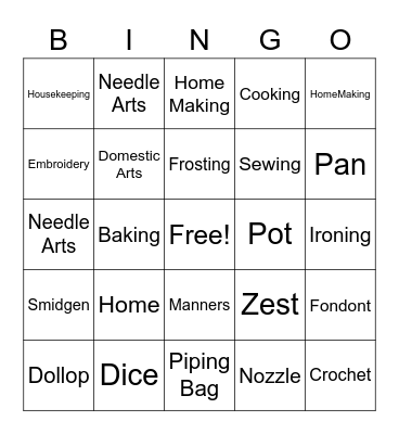 Home Ec Bingo Card