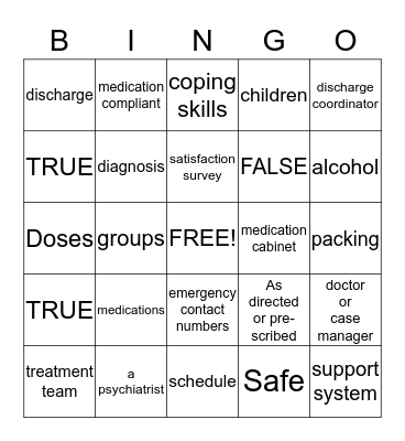 DISCHARGE BINGO Card