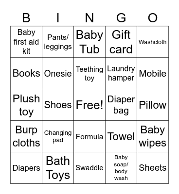 Baby Shower Gift Bingo Card