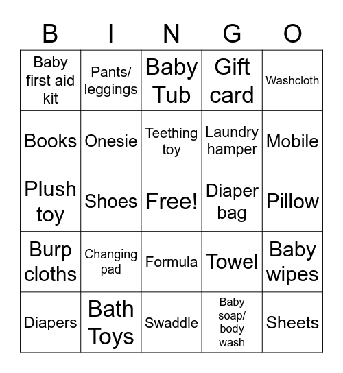 Baby Shower Gift Bingo Card