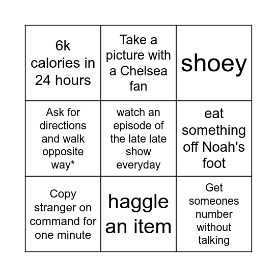 Ollie Bingo Card