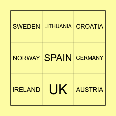Beatz N Bingo - Eurovision (YELLOW) Bingo Card