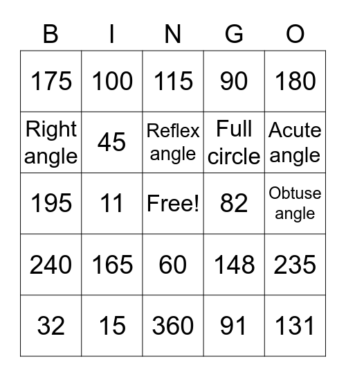 Angle Bingo Card