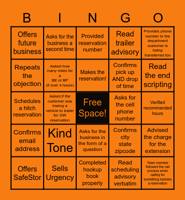 U-Haul Bingo! Bingo Card