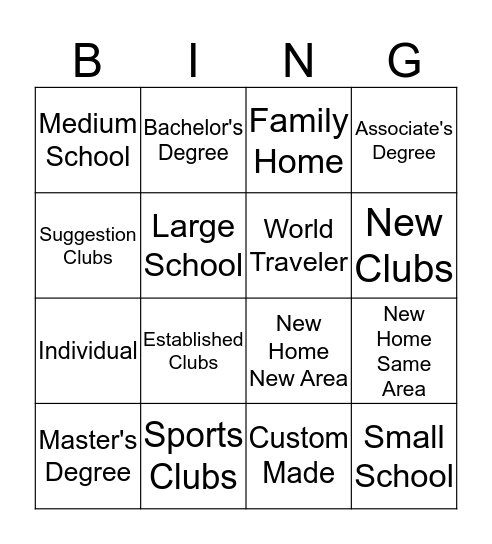 Untitled Bingo Card