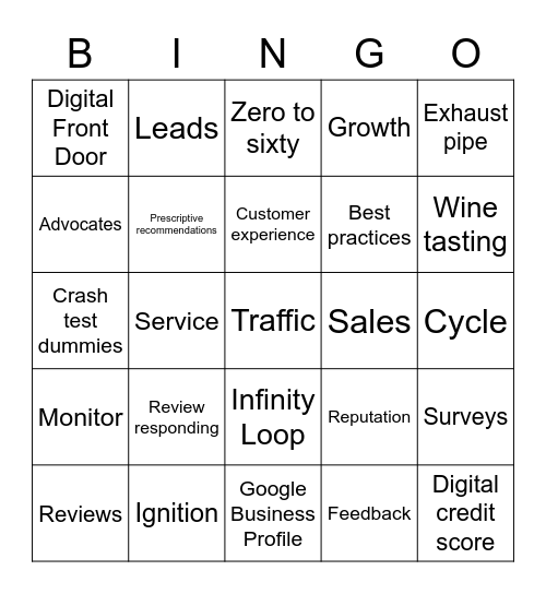 Reputation Bingo Card