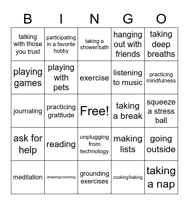 Coping Strategies Bingo Card