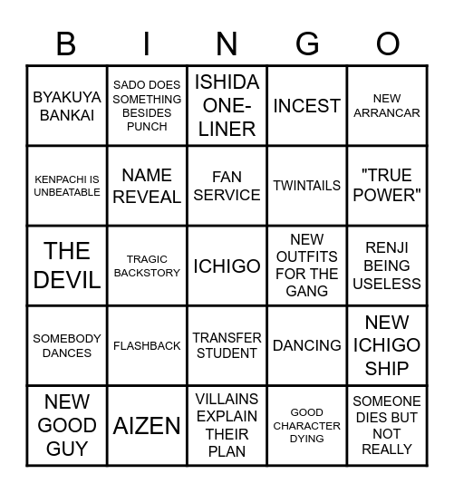 BLEANGO Bingo Card