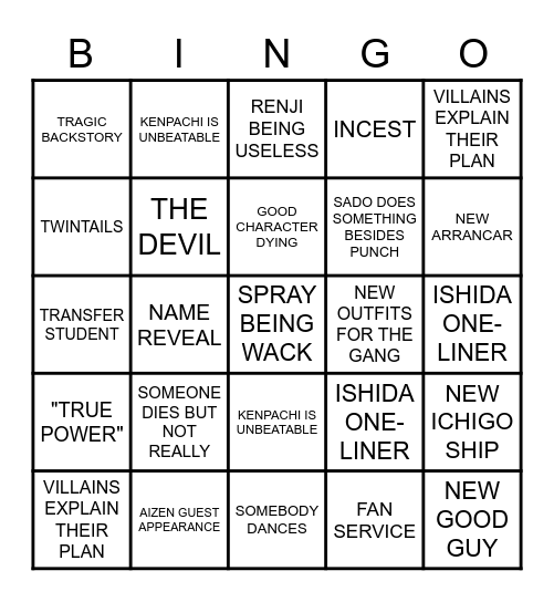 SPRAY BLEANGO Bingo Card