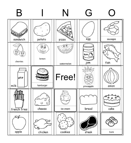 Kids Food Bingo Card