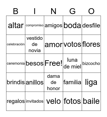 Wedding Bingo Card