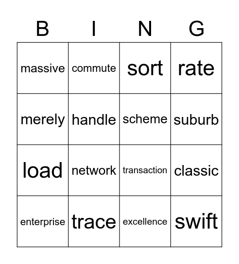 204 Vocabulary Game Bingo Card