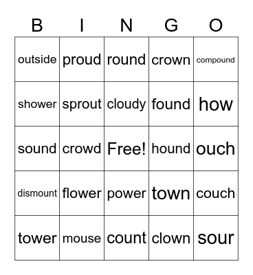 OU and OW words Bingo Card