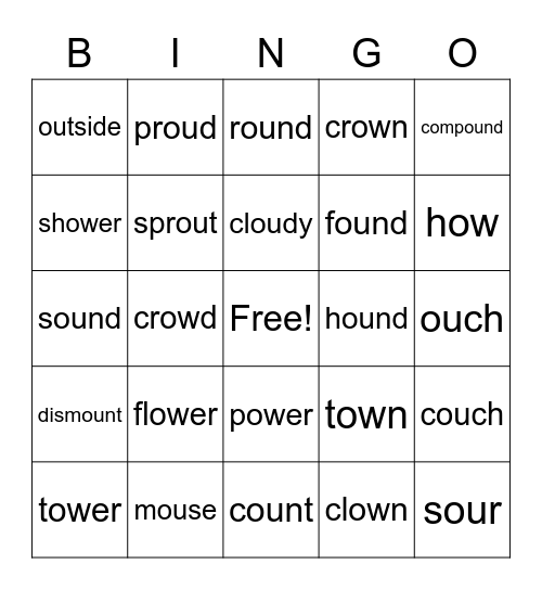 OU and OW words Bingo Card