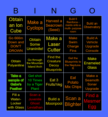 Subnautica Bingo Card