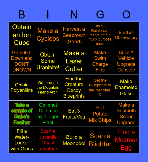 Subnautica Bingo Card