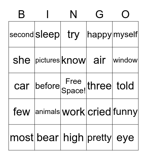 Journeys High Frequency Words Bingo Card