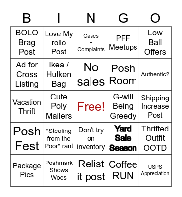 Reseller IG Posts Bingo Card