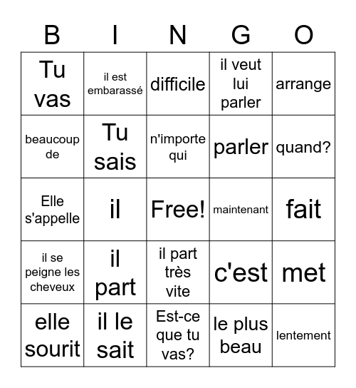 Scene 1-part 2- Veux-tu danser? Bingo Card