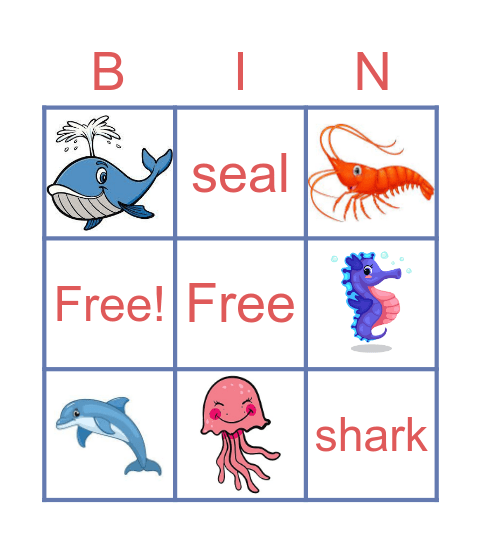 Water animals Bingo Card