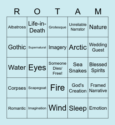 Rime of the Ancient Mariner Bingo Card