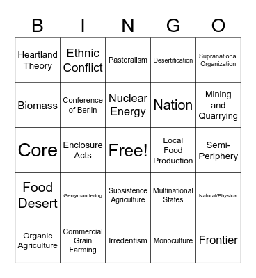 Political/Agricultural BINGO Card