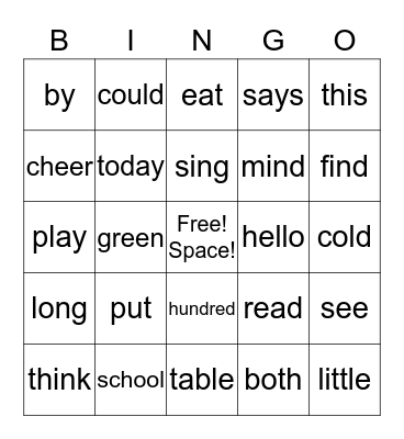 Journeys High Frequency Words Bingo Card