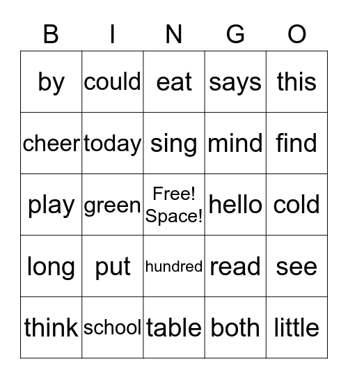 Journeys High Frequency Words Bingo Card