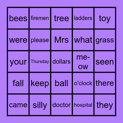 Heart Word Bingo Card