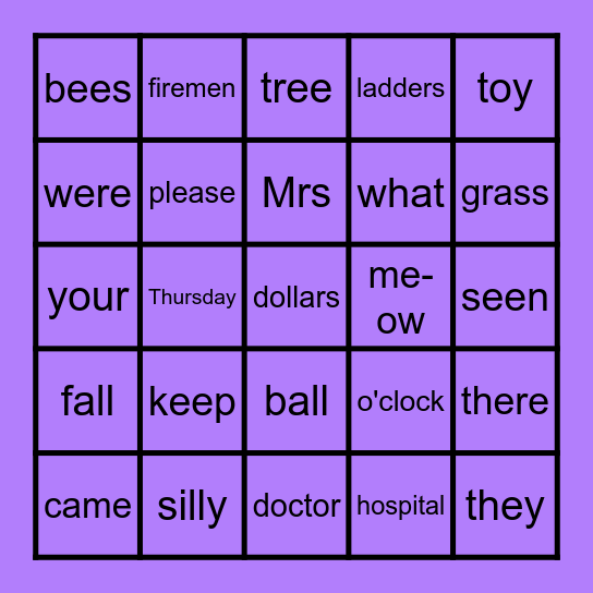 Heart Word Bingo Card