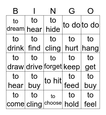 verbs change to past participle Bingo Card